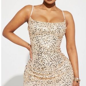 Pale Gold Sequined Mini Dress - The Secret Mini Dress Fashion Nova